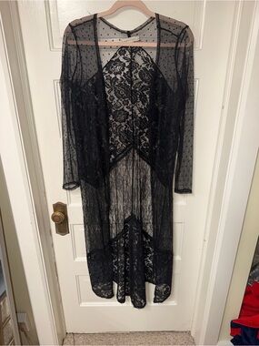 Sheer Black Lace Duster Cardigan Kimono